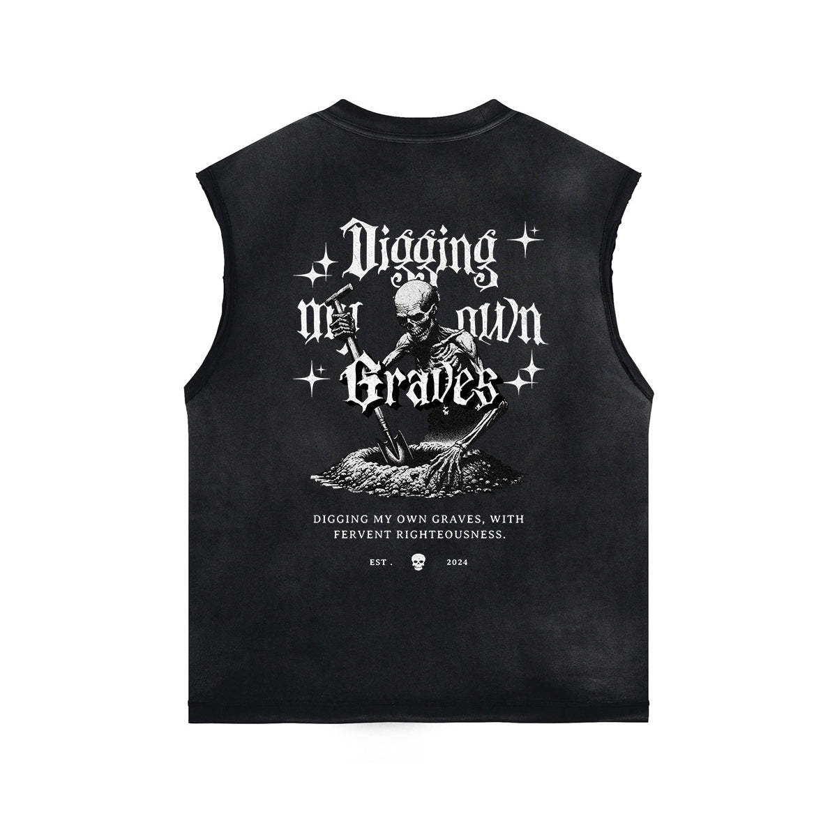 Washed Skull Graphic Sleeveless Tee-INNBLAC Fashion Apparel