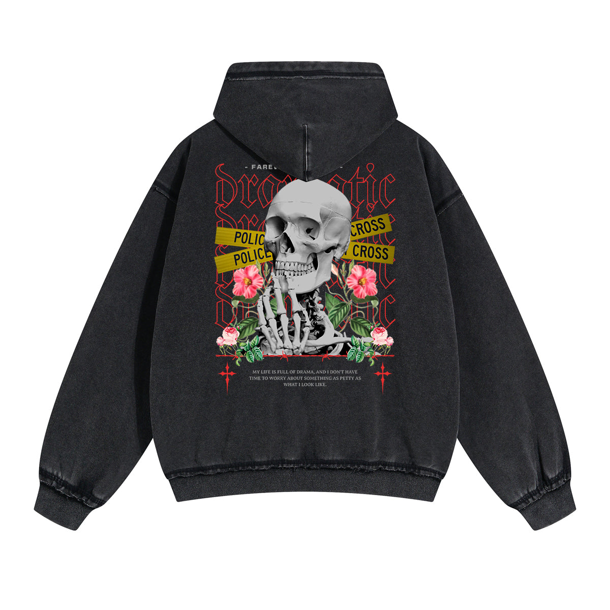 Washed Skull Graphic Double Slider Zip Hoodie-INNBLAC Fashion Apparel