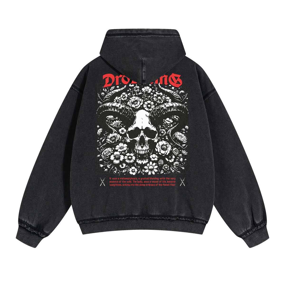 Washed Skull Graphic Double Slider Zip Hoodie-INNBLAC Fashion Apparel