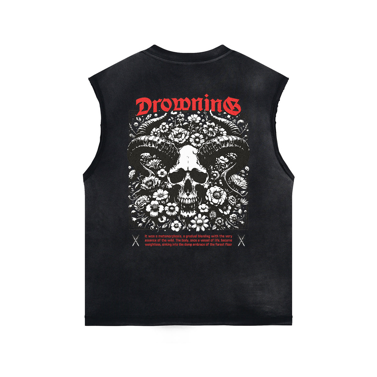 Washed Skull Graphic Sleeveless Tee-INNBLAC Fashion Apparel