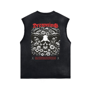 Washed Skull Graphic Sleeveless Tee-INNBLAC Fashion Apparel