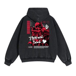 Washed Skull Graphic Double Slider Zip Hoodie-INNBLAC Fashion Apparel