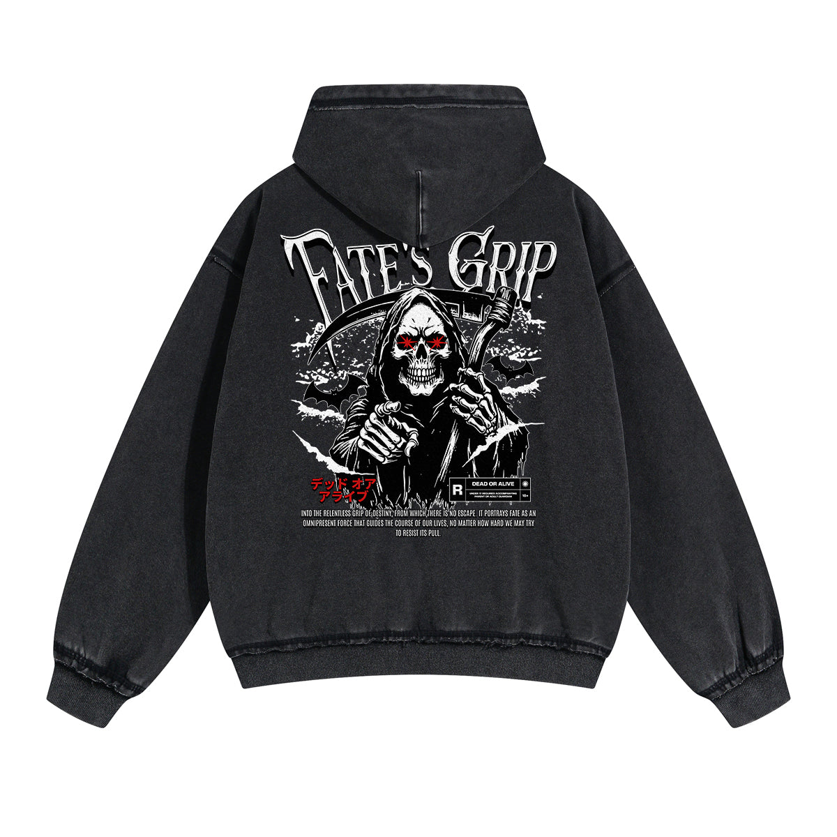 Washed Skull Graphic Double Slider Zip Hoodie-INNBLAC Fashion Apparel