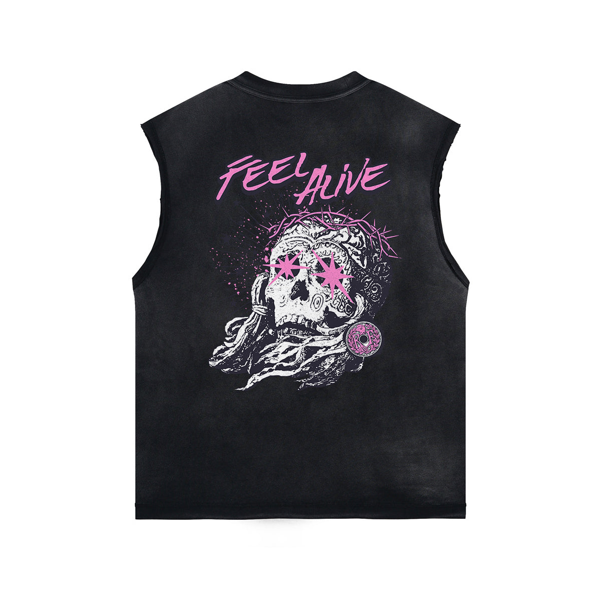 Washed Skull Graphic Sleeveless Tee-INNBLAC Fashion Apparel