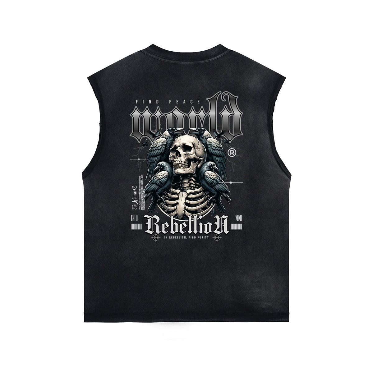 Washed Skull Graphic Sleeveless Tee-INNBLAC Fashion Apparel