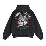 Washed Skull Graphic Double Slider Zip Hoodie-INNBLAC Fashion Apparel