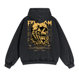 Washed Skull Graphic Double Slider Zip Hoodie-INNBLAC Fashion Apparel