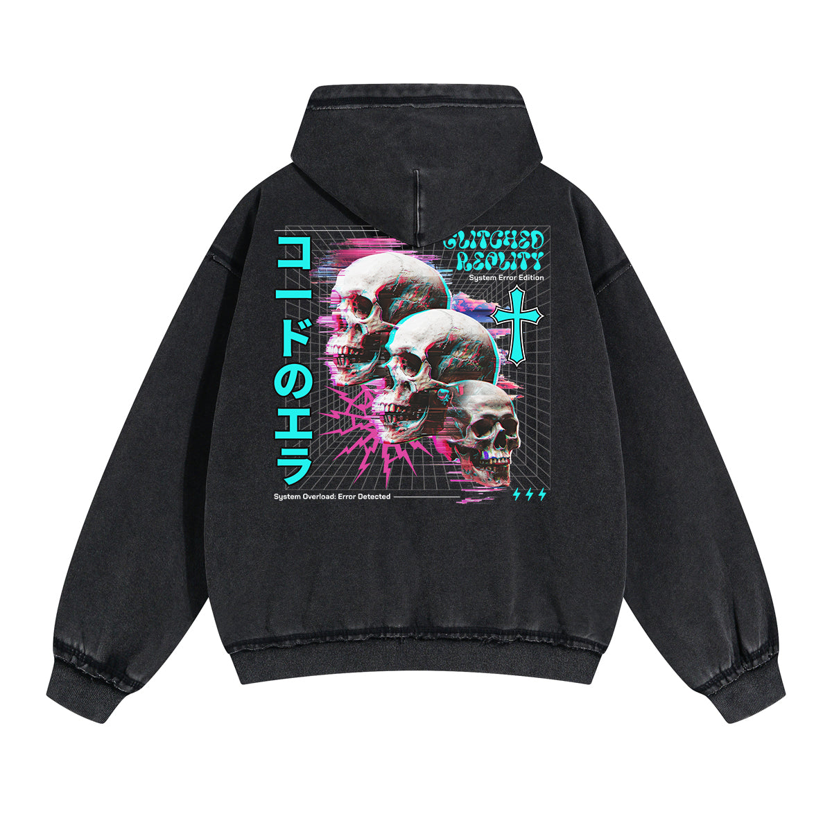 Washed Skull Graphic Double Slider Zip Hoodie-INNBLAC Fashion Apparel