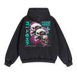 Washed Skull Graphic Double Slider Zip Hoodie-INNBLAC Fashion Apparel