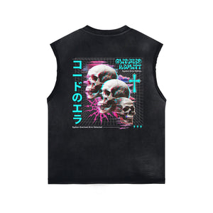 Washed Skull Graphic Sleeveless Tee-INNBLAC Fashion Apparel