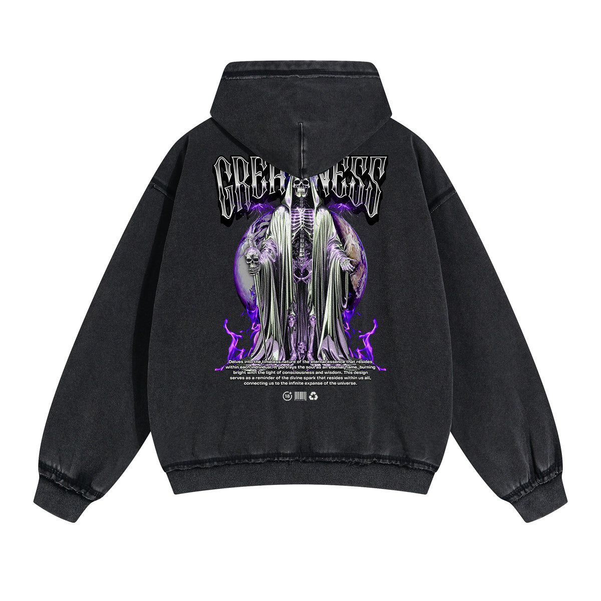 Washed Skull Graphic Double Slider Zip Hoodie-INNBLAC Fashion Apparel