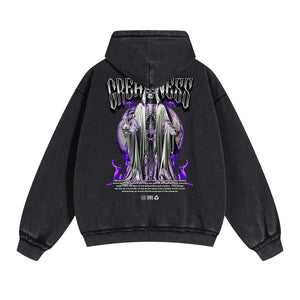 Washed Skull Graphic Double Slider Zip Hoodie-INNBLAC Fashion Apparel