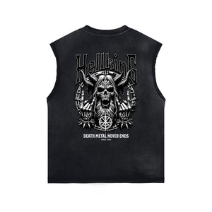 Skull Graphic Washed Oversized Sleeveless Tee-INNBLAC Fashion Apparel