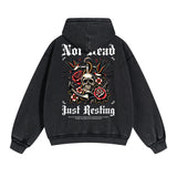 Skull Graphic Washed Boyfriend Hoodie-INNBLAC Fashion Apparel