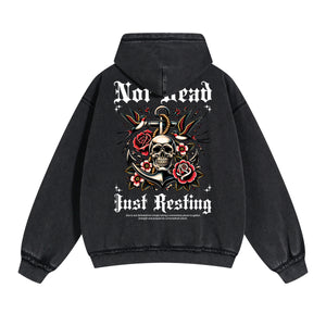 Skull Graphic Washed Boyfriend Hoodie-INNBLAC Fashion Apparel