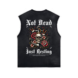 Skull Graphic Washed Oversized Sleeveless Tee-INNBLAC Fashion Apparel