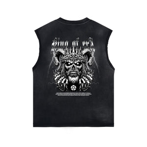 Skull Graphic Washed Oversized Sleeveless Tee-INNBLAC Fashion Apparel