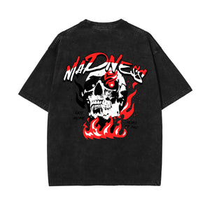 Skull Graphic Washed Oversized Tee-INNBLAC Fashion Apparel