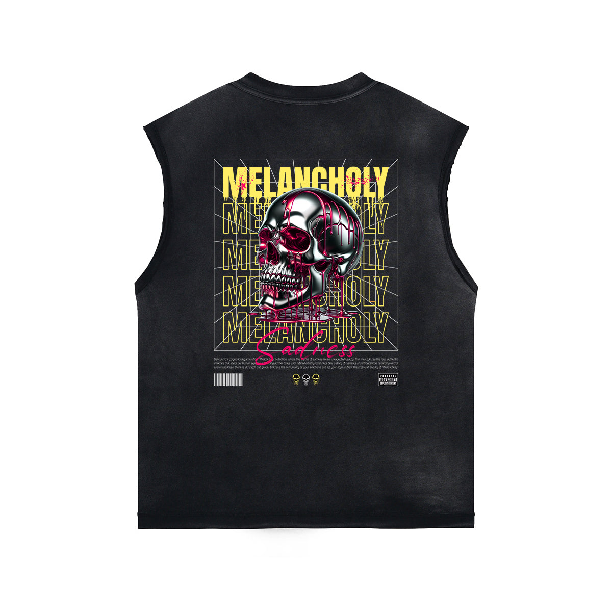 Skull Artwork Graphic Faded Sleeveless Tee-INNBLAC Fashion Apparel