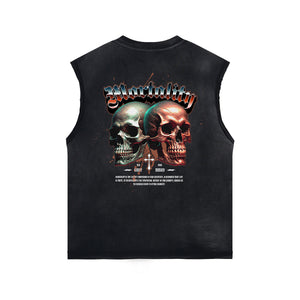 Skull Artwork Graphic Faded Sleeveless Tee-INNBLAC Fashion Apparel