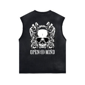 Skull Artwork Graphic Faded Sleeveless Tee-INNBLAC Fashion Apparel