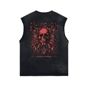 Skull Artwork Graphic Faded Sleeveless Tee-INNBLAC Fashion Apparel