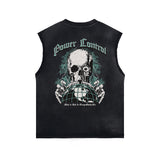 Skull Artwork Graphic Faded Sleeveless Tee-INNBLAC Fashion Apparel