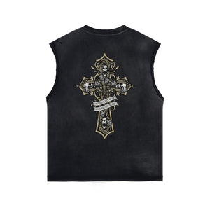 Gothic Skeleton Back Print Sleeveless Tee-INNBLAC Fashion Apparel