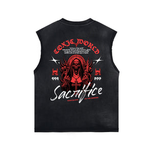 Gothic Skeleton Back Print Sleeveless Tee-INNBLAC Fashion Apparel