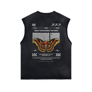 Gothic Butterfly Back Print Sleeveless Tee-INNBLAC Fashion Apparel