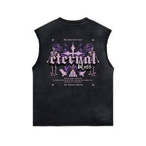 Gothic Butterfly Back Print Sleeveless Tee-INNBLAC Fashion Apparel