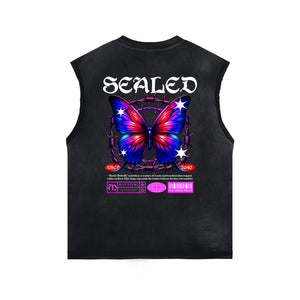 Gothic Butterfly Back Print Sleeveless Tee-INNBLAC Fashion Apparel