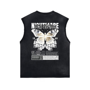 Butterfly Graphic Stone Wash Tank Top-INNBLAC Fashion Apparel