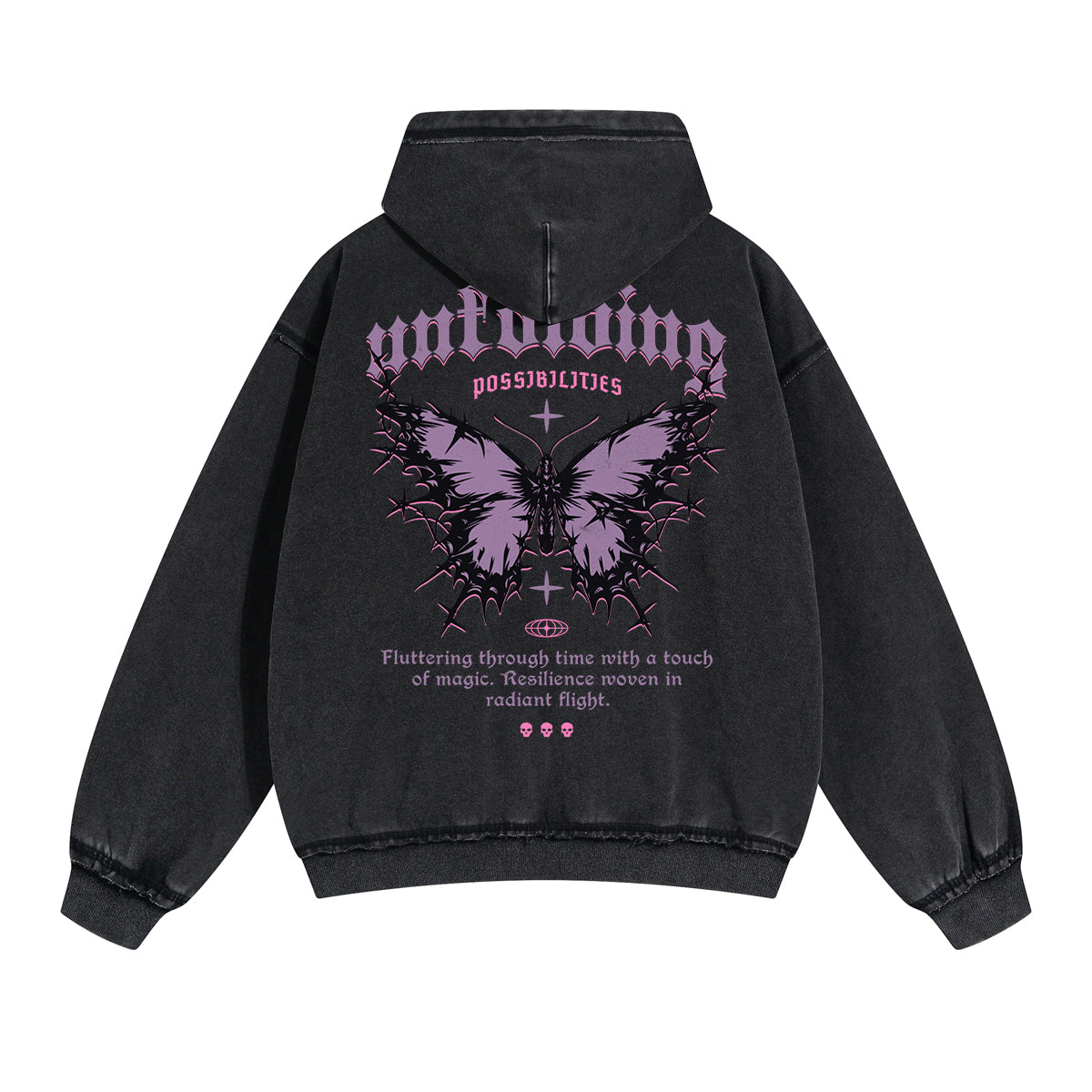 Butterfly Graphic Double Slider Zip Hoodie-INNBLAC Fashion Apparel