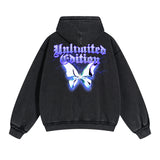 Vintage Washed Butterfly Printed Zipper Hoodie-INNBLAC Fashion Apparel