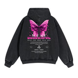 Vintage Washed Butterfly Printed Zipper Hoodie-INNBLAC Fashion Apparel