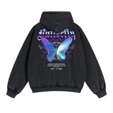 Vintage Washed Butterfly Printed Zipper Hoodie-INNBLAC Fashion Apparel