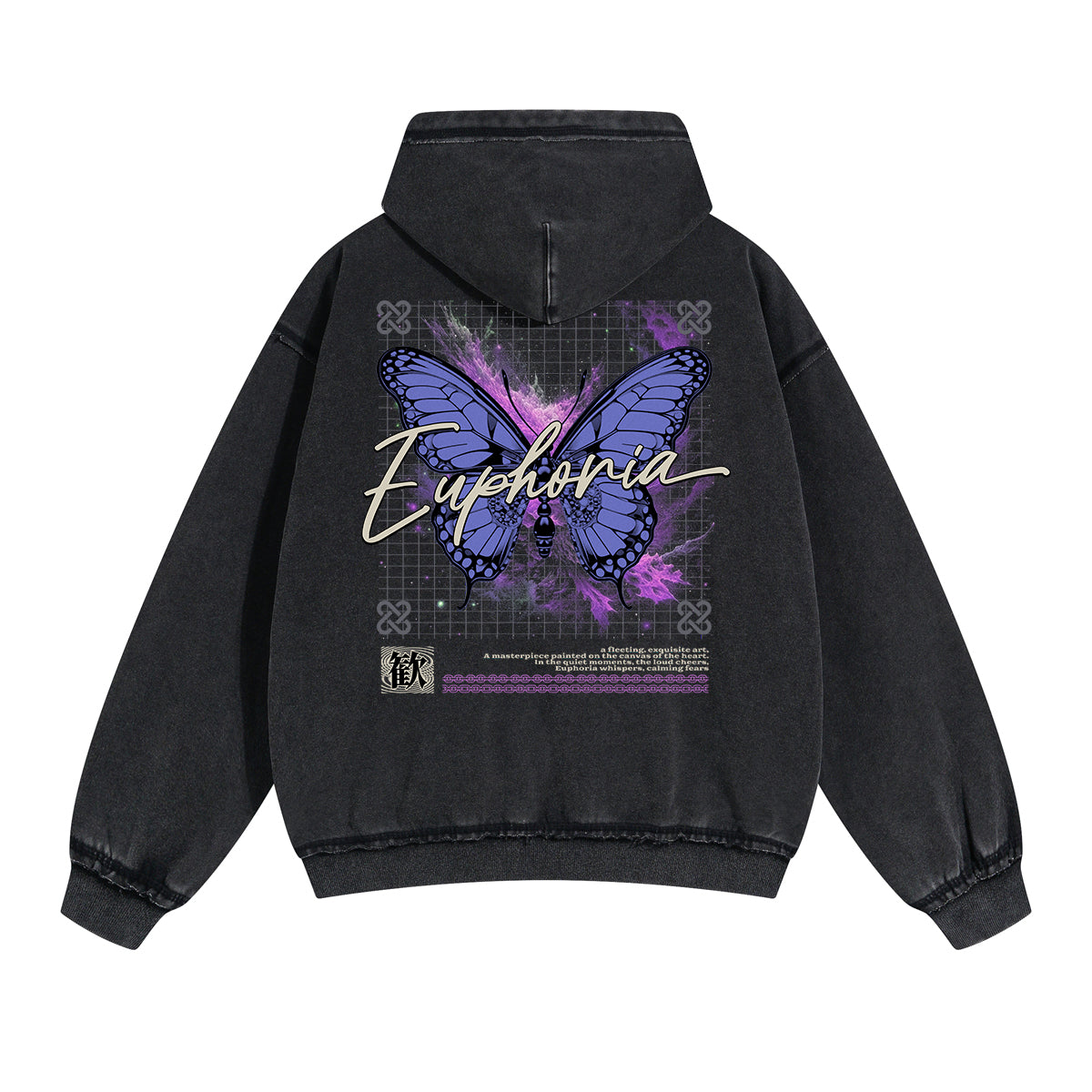 Vintage Washed Butterfly Printed Zipper Hoodie-INNBLAC Fashion Apparel