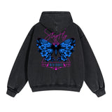 Vintage Washed Butterfly Printed Zipper Hoodie-INNBLAC Fashion Apparel