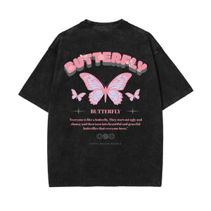 Vintage Washed Butterfly Printed Tee-INNBLAC Fashion Apparel