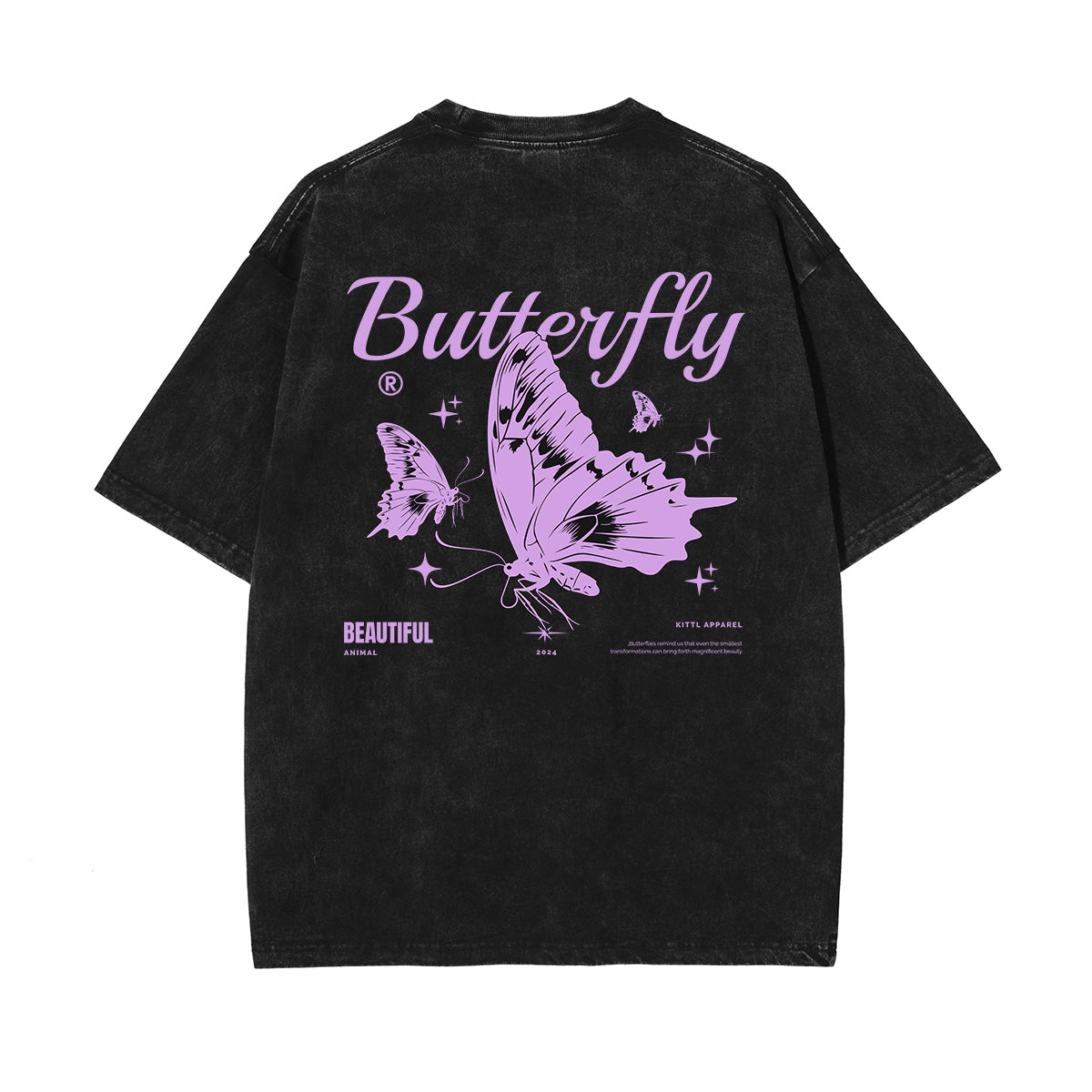 Vintage Washed Butterfly Printed Tee-INNBLAC Fashion Apparel