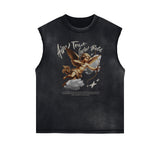 Stone Wash Cupid Angel Graphic Sleeveless Tee-INNBLAC Fashion Apparel