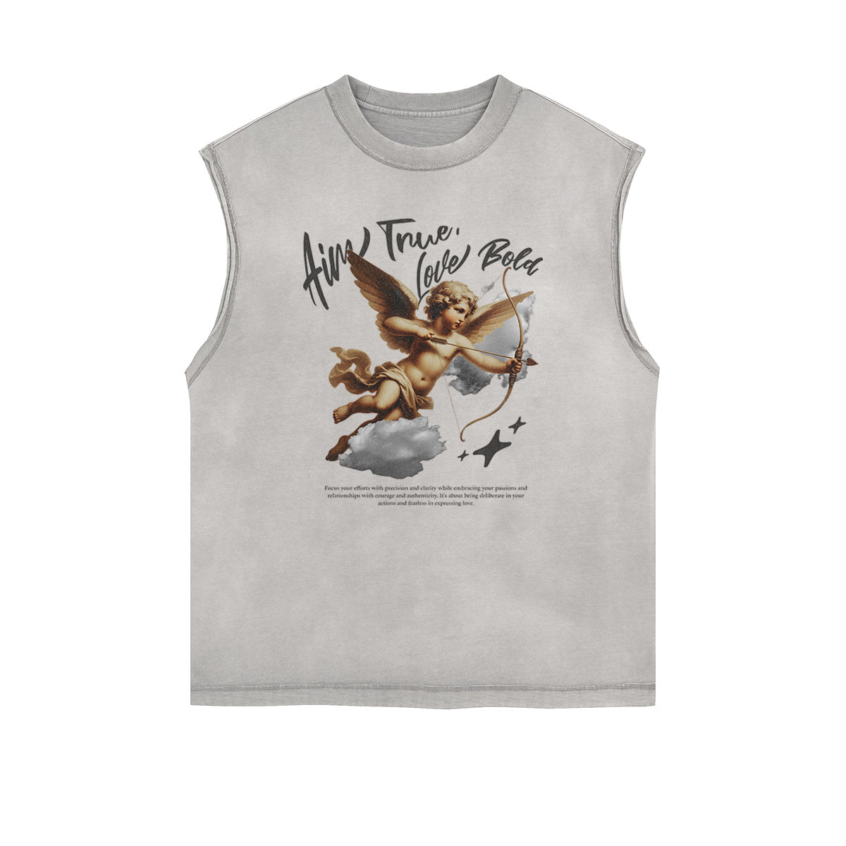 Gray Cute Cupid Cartoon Graphic Sleeveless Tee-INNBLAC Fashion Apparel