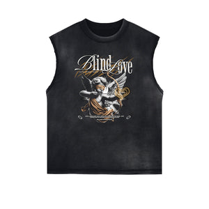 Stone Wash Cupid Angel Graphic Sleeveless Tee-INNBLAC Fashion Apparel