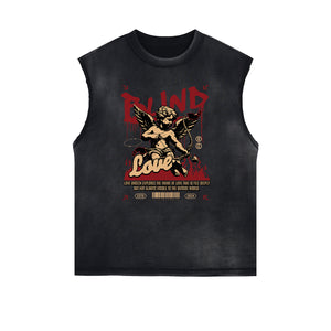 Stone Wash Cupid Angel Graphic Sleeveless Tee-INNBLAC Fashion Apparel