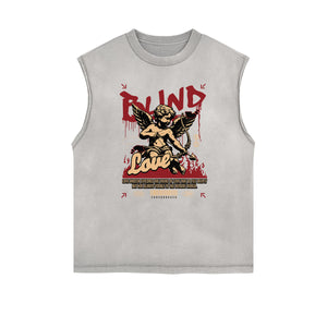 Gray Cute Cupid Cartoon Graphic Sleeveless Tee-INNBLAC Fashion Apparel