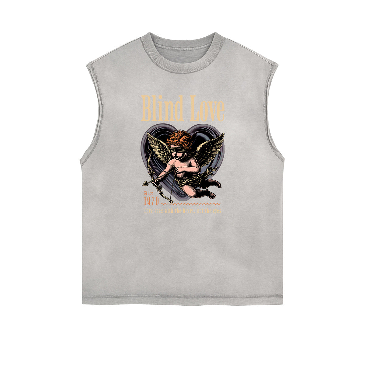 Gray Cute Cupid Cartoon Graphic Sleeveless Tee-INNBLAC Fashion Apparel