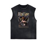 Stone Wash Cupid Angel Graphic Sleeveless Tee-INNBLAC Fashion Apparel