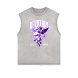 Gray Cute Cupid Cartoon Graphic Sleeveless Tee-INNBLAC Fashion Apparel