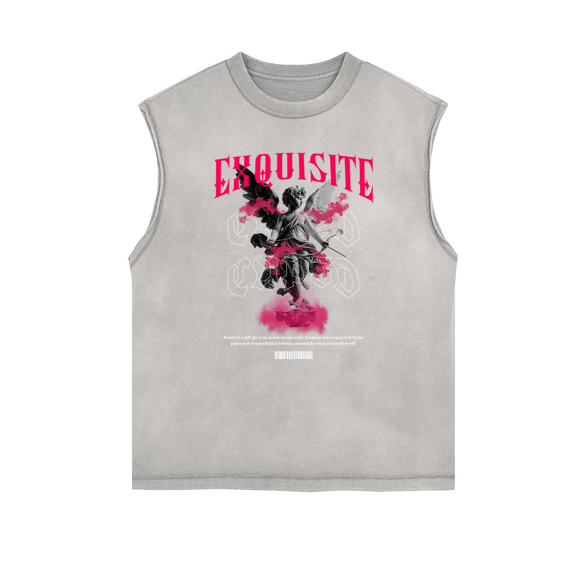 Gray Cute Cupid Cartoon Graphic Sleeveless Tee-INNBLAC Fashion Apparel